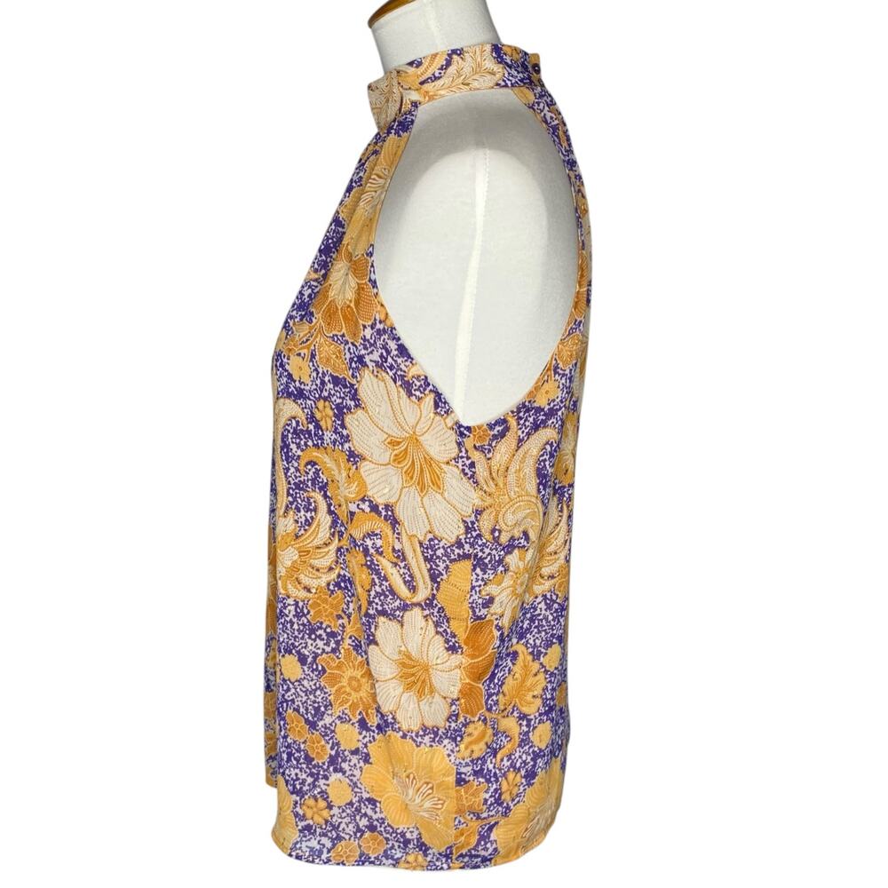cupcakes & cashmere Floral Halter Top Large Gold Metallic Purple Size Large Boho - Picture 8 of 15